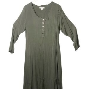 Livingston Williams Vintage Olive Green Long Sleeve Maxi‎ Prairie Dress Size 2